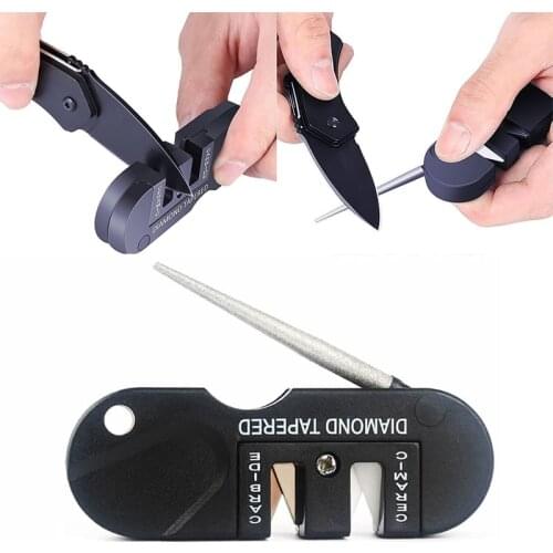 3 in 1 Pocket Knife Sharpener Mini Portable Foldable KeyChain Grindstone Blade Tungsten Steel Whetstone Sharpener