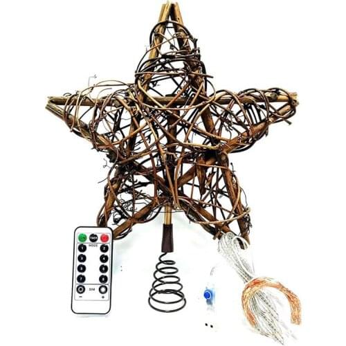 Party Christmas Tree Topper Rattan Star With String Lights USB 50 LED Tree-Top Vine Star Lamp For Christmas Tree Ornament