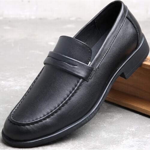 Vintage Mens Leather Business Casual Shoes Breathable Stitching Comfortable Loafers British Style Full-Grain Male Wedding Shoes