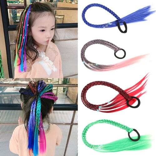 4pcs 2021 Cute Girls braids Hair Bow Ponytails Holder Colorful Roll Elastic Hair Bands Gradient Braid Hair Band Rubber Band