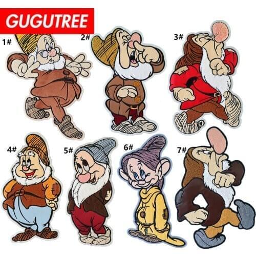 GUGUTREE embroidery chenille Seven Dwarf spatch,embroidered towel cartoon character patch for denim jeans,badges,appliques