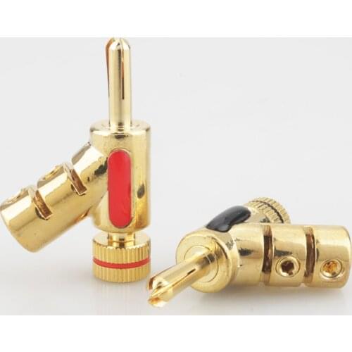 HI-END GOLD PLATED LOCK SPEAKER CABLE PLUG BANANA CONNECTOR x 4
