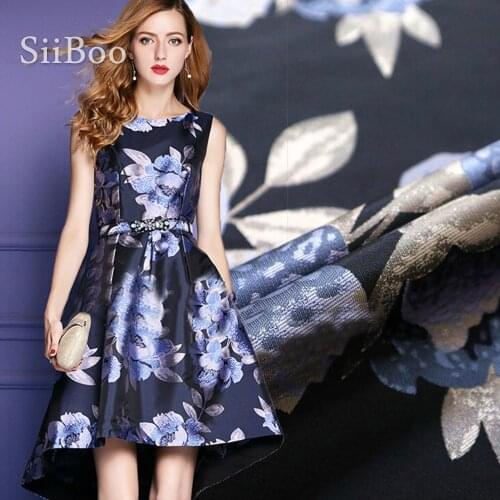 American style elegant blue floral jacquard brocade fabric for dress coat autumn spring jacquard tissue tecidos cloth SP4533