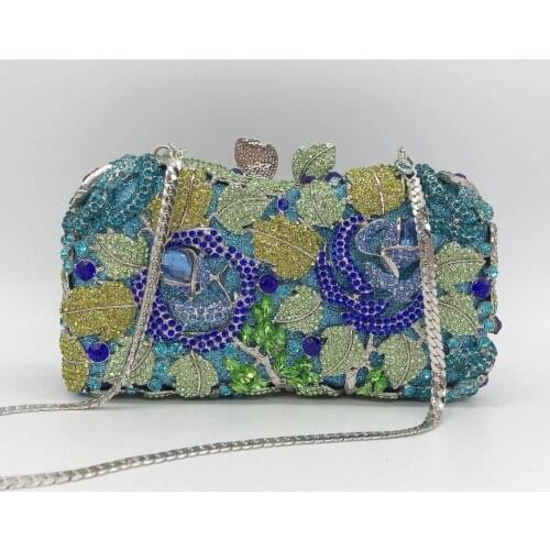 Blue/Yellow/Green Rhinestone Women Evening Clutch Luxury Elegant Lady 3 Colors Diamond Crystal Wedding Party Purse Phone Handbag