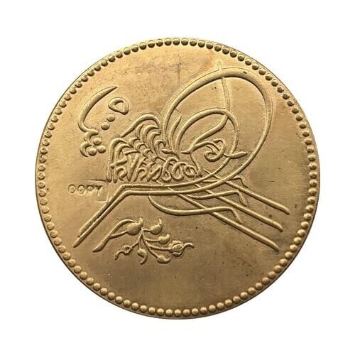 24-K Gold plated Egypt 1876Abdul Hamid II turk.Vizekingdom gold Coin copy 38MM