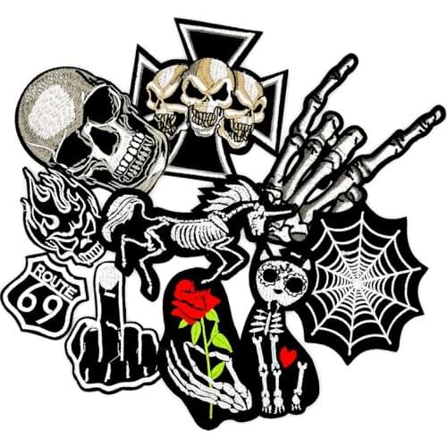 10PCS Skull Embroidered Patch For Clothing Punk Rock Badges Black Ironing Stickers for Jackets Jeans Ghost Hand Clothes Patches