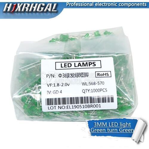 1000pcs Green clight-emitting diodes Green turn Green 3mm led new and original hjxrhgal