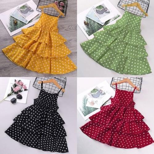 2021 Summer Girls Dress Beach Sling Dot Sleeveless Children Dress Party Princess Dresses Kids Baby Boho Clothes JYF