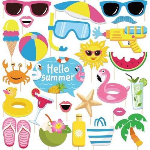 25pcs Hello Summer Beach Swimming Pool Party Decorations DIY Watermelon Paper Card Photobooth Props for Party Supplies