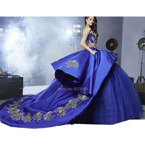 7105 dark royal blue strapless basque ball-gown floor-length long taffeta wedding dresses/formal wearing appliques free shipping