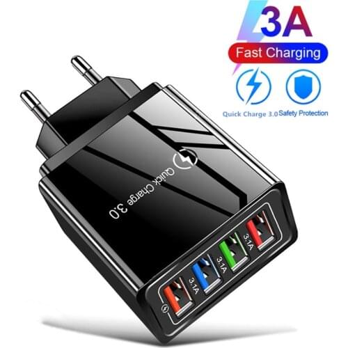 4 USB Quick Charge 3.0 For iPhone Charger Wall Fast Charging For Samsung S10 S9 Plug Xiaomi Huawei Mobile Phone Charger Adapter