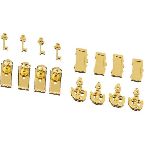 8Set 1/12 Scale Dollhouse Miniature Brass Handles Keys Set Door Knob Fittings & Knocker Mail Slot Letter Box