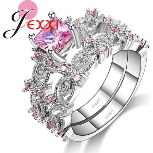 925 Sterling Silver Women Rings Set Fashion Cubic Zirconia Bridal Wedding Engagement Finger Ring Set For Woman