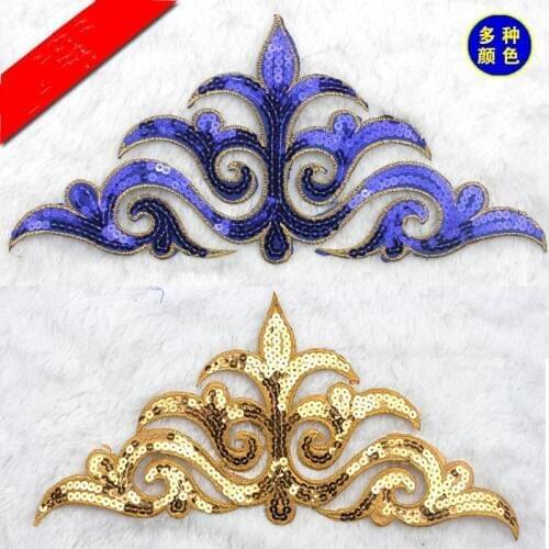 2Pcs Gold Sequins Applique Clothing Embroidery Patch Fabric Sticker Iron On Patch Craft Sewing Repair Embroidered 29X13cm BD0539