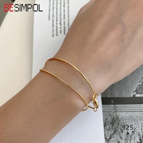 Besimpol 100% Real 925 Sterling Silver Bracelets Fashion Simple Line Snake Chain Bracelet for Women Luxury Fine Jewelry Gifts