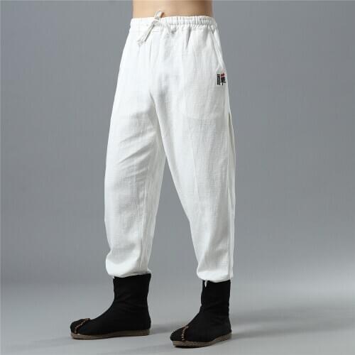 Linen Casual Pant Men Sweatpant Linen Quickly Dry Loose Sport Pant Running Jogger Fitness Gym Tai Chi Martial Arts Kungfu Pant