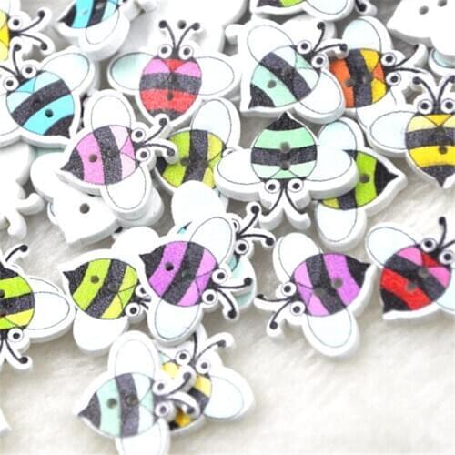 50 pcs Mix Bee Two Holes Wood Buttons for Babys Sewing Mix Lots WB331