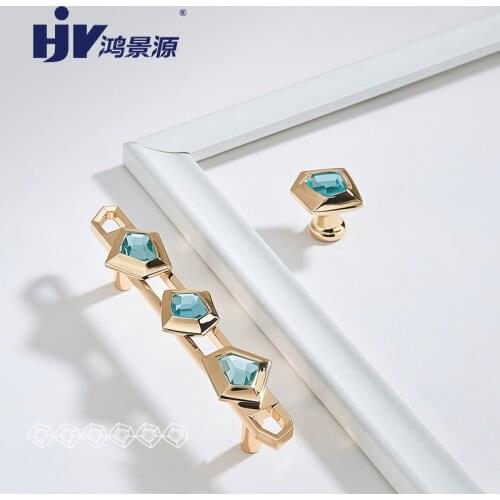 HJY Crystal Luxury Diamond Handles Closet Door Drawer Knobs Zinc Alloy Pull Wardrobe Door Cabinet Handle Furniture Hardware Z552