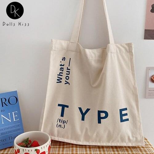 Ladies Canvas Shopping Bag Female Simple Retro Letter Printing Bag Women Large Capacity Shoulder Bag Groceries Handbag for Girls