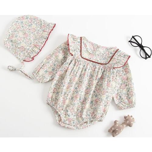 Newborn Baby Girls Romper Summer Spring Baby Girls Clothes Floral Princess Infant Toddler Baby Jumpsuit for Girl With Hat