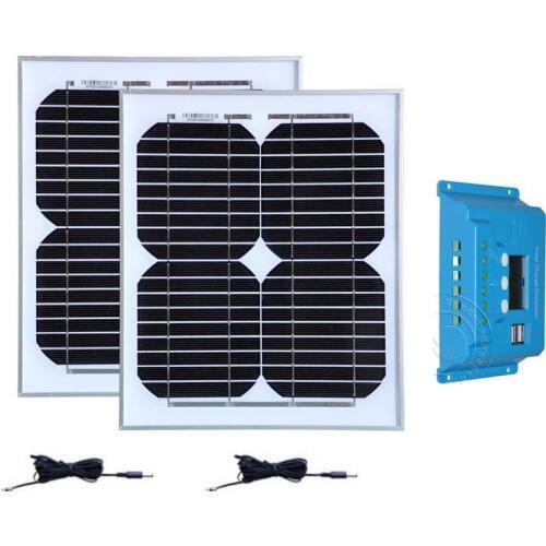 Kit Panneaux Solaire 24v 20W 12v 10w Solar Panel 2 Pcs Solar Charge Controller 12v/24v 10A Charger Solar Camping Caravan Car