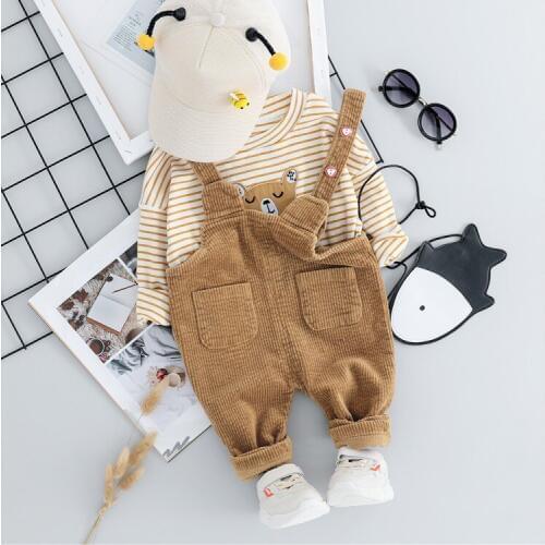 Toddler Infant Boys Clothing Sets Baby Corduroy Overalls+striped T Shirt 2pcs Suit Kids Long Sleeve Casual Tracksuit Girls Sets