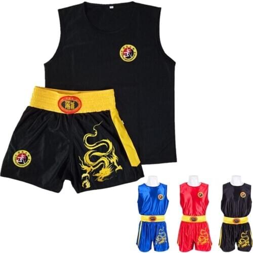 Sanda Suit Kongfu Uniform Unisex Boxing Uniform Bruce Lee Wushu Clothing Martial Arts Performance Costume Kids Adult New XXS~3XL