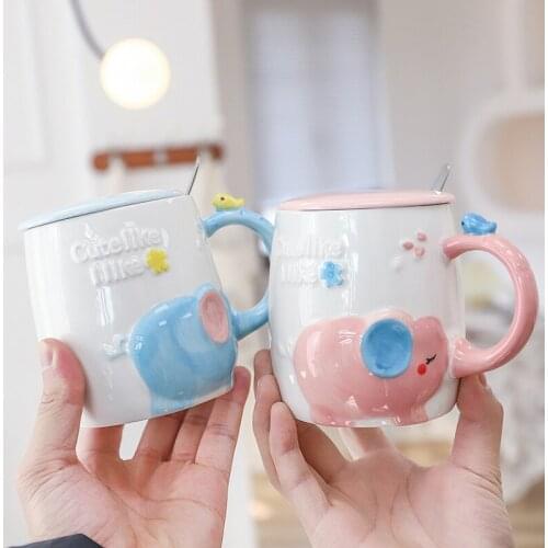 Creative Coffee Mug Elephant Ceramic Cup Student Couple Mark Cartoon Cup Gift Cups Drinkware Household Gift Tumbler Cup