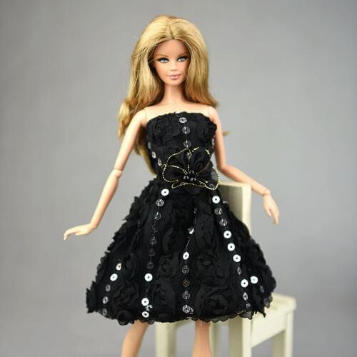 Doll Lace Dress For Barbie Dolls Rose Flower Black Little Dress Evening Dress Clothes For 1/6 BJD Doll Gift Doll Accessories