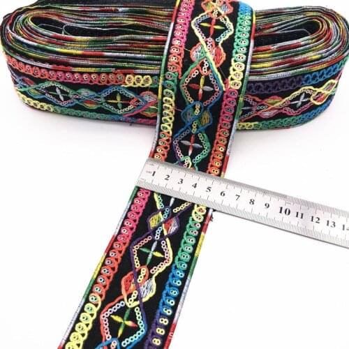 1 Yards Sequins Embroidered Lace Trims Ribbon Ethnic Webbing Tapes for Bag Shoes DIY Dress Sewing Accessories Fabric