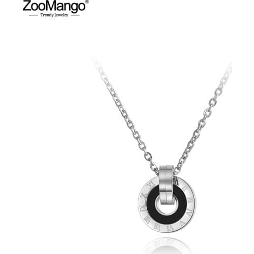 ZooMango Design Mosaic Shell Acrylic Double Circle Pendant Jewelry Stainless Steel Wedding Necklaces For Women Girls ZN19053