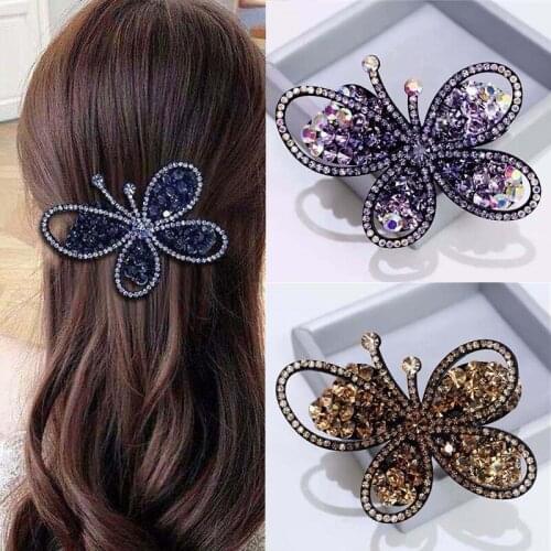 MISANANRYNE Meatball Hair Accessories Women Hair Claws Headwear Rhinestone Butterfly Hairpin Back of Head Claw Clip