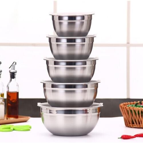 Stainless Steel Mixing Bowls Non Slip Nesting Whisking Bowls Set Salad Cooking Storage Bowls With Lids Sealed Bowl Kitchen Tools