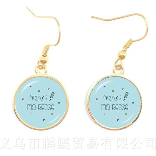 Fashion Merci Maitresse Earrings Trendy Jewelry Quote Glass Cabochon Drop Earrings Handmade Gift For Teachers