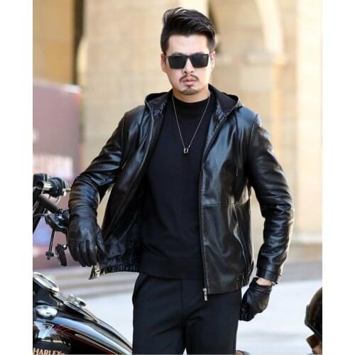 Hooded mens leather jacket motorcycle coat men jackets loose clothes Add cotton jaqueta de couro fashion autumn winter black