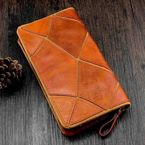 Men Vintage Genuine Leather Long Bifold Wallet Money Card Holder Clutch Purse