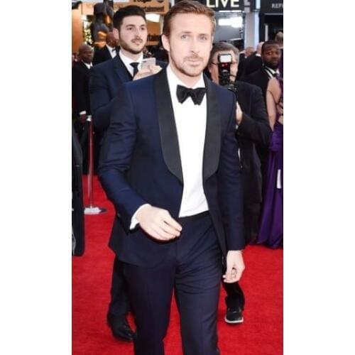 New Arrival One Button Navy Blue Groom Tuxedos Shawl Lapel Groomsmen Mens Wedding Suits Blazers (Jacket+Pants+Tie) W:558