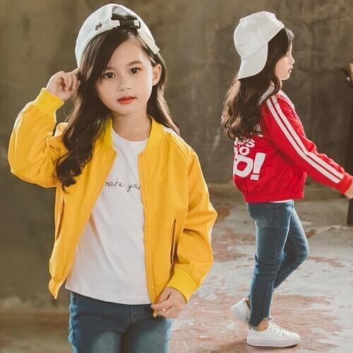 Girls Clothes 4-12 Years Spring Autumn Hoodless Long Striped Sleeve Fashion Letters Coat Girls Sports Outdoor Short Jackets