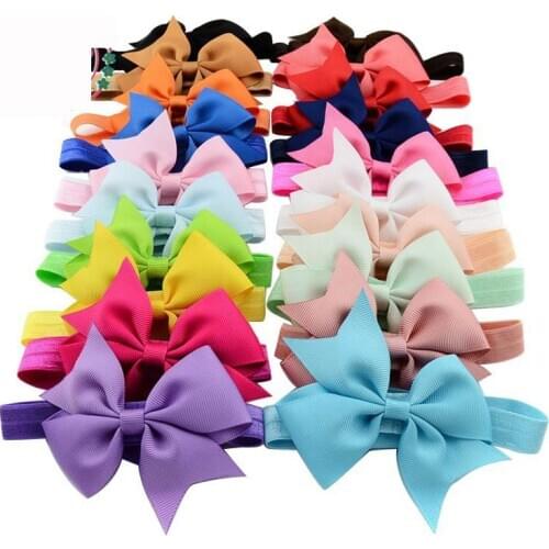 Wholesale Baby Girl Ribbons Bow Headbands Christmas Fashion Elastic Hair bands Baby Accessories E568