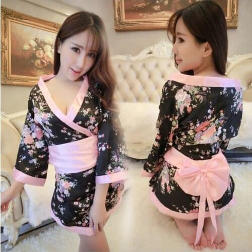 Kimono Dress for Women Japanese Style V-neck Sexy Costume Yukata Girl Geisha Fantasy Bathing Island Nightgown Robe Sleepwear