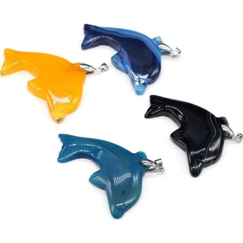 Natural Agates Stone Pendants Dolphin Shape Exquisite Colorful Agates Stone Charm for Jewelry Making Necklace Bracelet Gift DIY