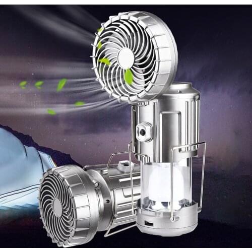 Camping Light Portable Fan Solar Powered Lantern Powerful Flashlight For Fishing Camping Supplies Power Bank Camping Lantern