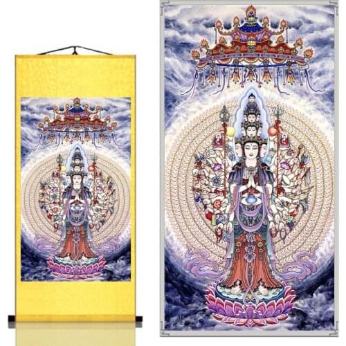 The portrait of Avalokitesvara with thousand hands, Scroll paintings of Buddhist temples, Decoration painting of hallway of li