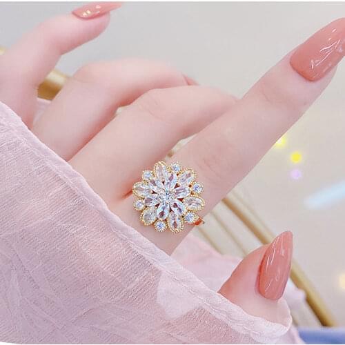 Romantic Exquisite Flower Zircon Adjustable Rings Initials Charm flash Diamond Rings Daily Female Luxury Fine Jewelry Bijoux