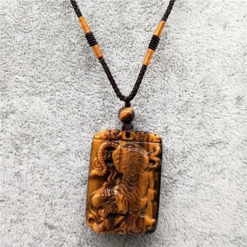 RongDe Drop Shipping Natural Tiger Eye Tiger Necklace Pendant Jade Pendant Transfer Lucky Jewelry With Chain