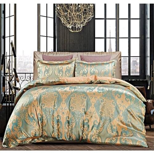 Luxury Gold Green Jacquard Bedding Set King Queen Size 4pcs Bed Duvet Cover Flatsheet Pillowcases for Wedding Gifts
