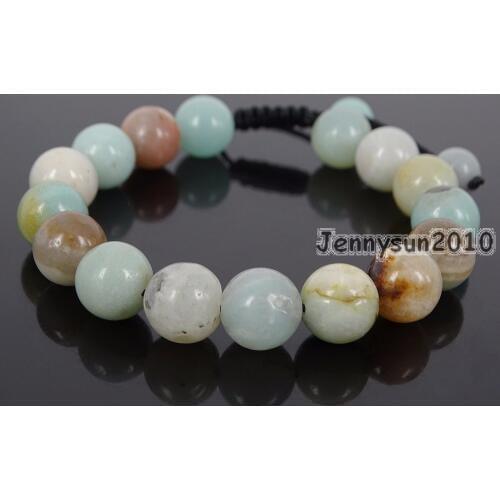 Handmade 10mm Adjustable Natural Multi-Colored Amazonite Gems Stone Round Beads Bracelet Healing Reiki 5 Strands/Pack