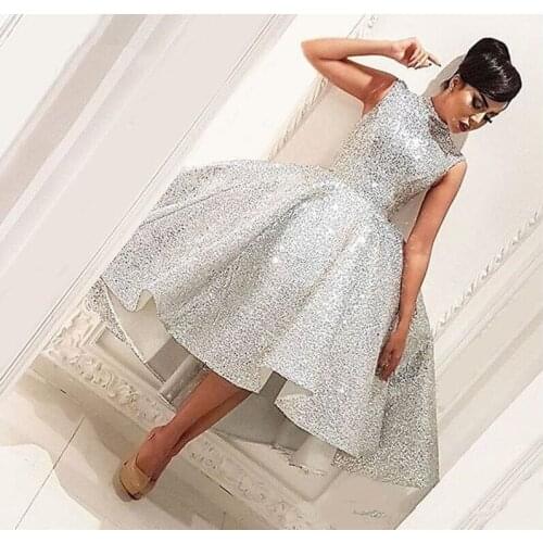 Bling Muslim Evening Dresses 2020 Ball Gown Tea Length Seuqins Islamic Dubai Saudi Arabic Long Formal Evening Gown Prom Dress