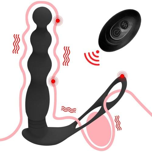 Remote Control Silicone Anal Butt Plug Pull Beads With Cock Ring Anal Balls Vibration Heating Erotic Anal Sex Toy For Couples