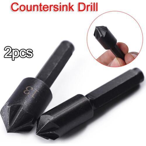 2 PCS 7 Flute Countersink Drill Bit 1/4" Hex Shank Drill Bit Tool for Woodworking Chamfer Cutter Wood Metal Quick Change Drill